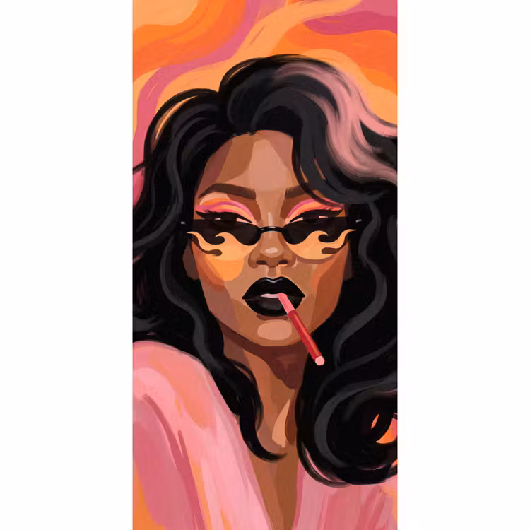 Vrouw - Zonnebril - Modern - Portret - Oranje Behang Vlies klein -3d_website