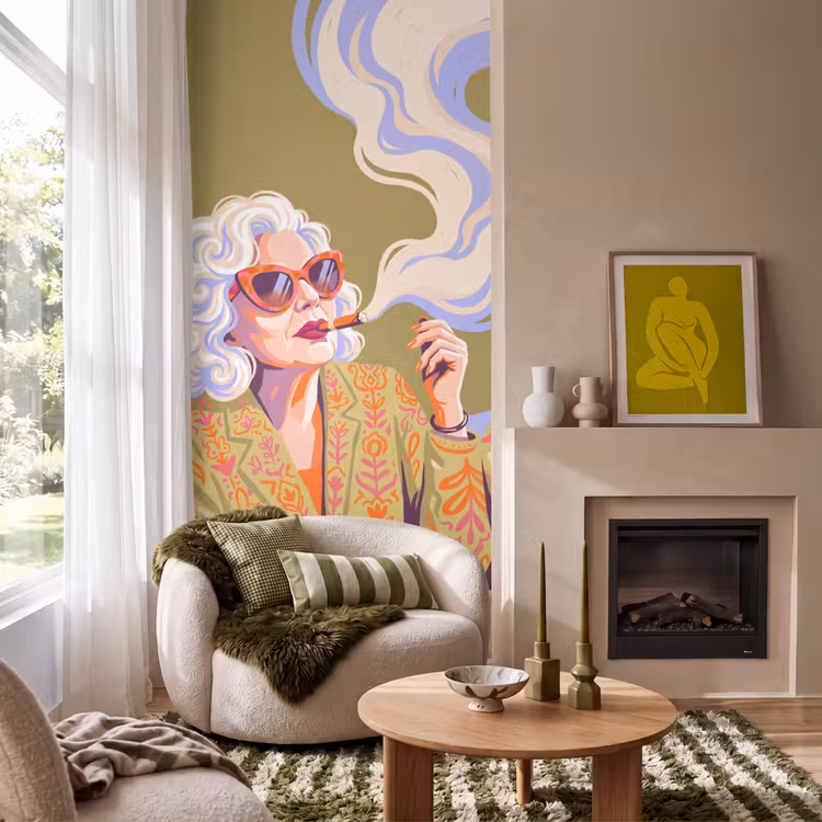 Vrouw - Zonnebril - Portret - Modern - Kleurrijk Behang Vlies klein -sfeer2