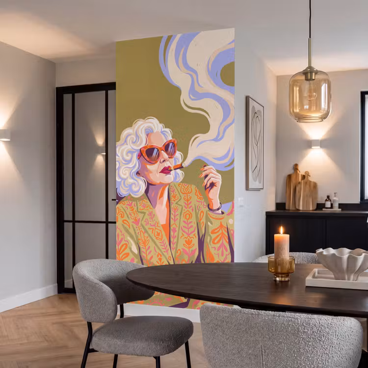 Vrouw - Zonnebril - Portret - Modern - Kleurrijk Behang Vlies klein -sfeer3