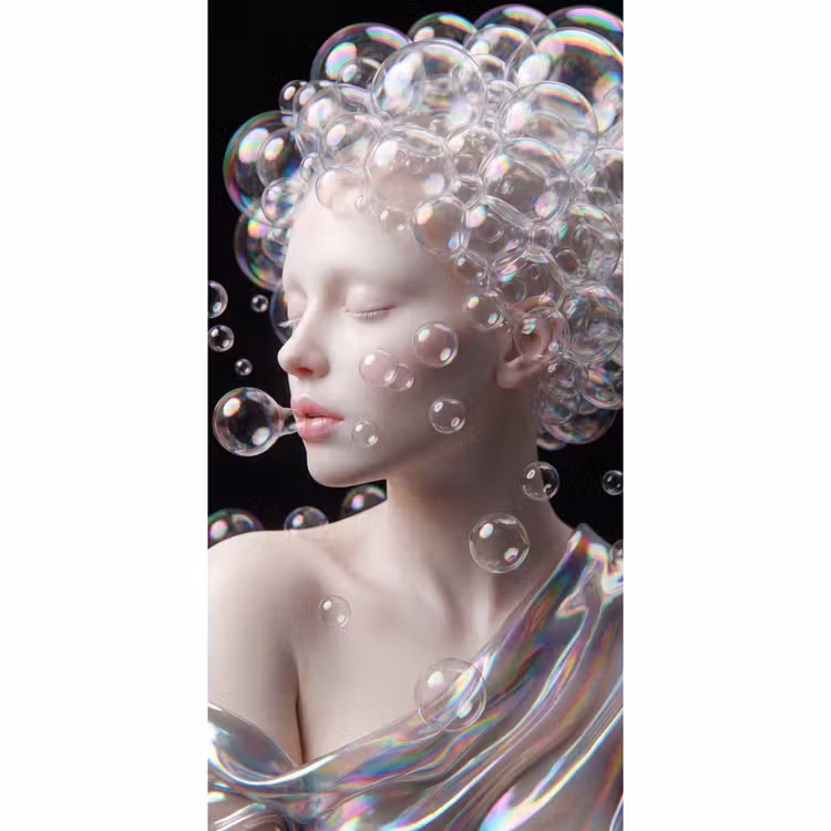 Vrouw - Bellen - Abstract - Kleurrijk Behang Vlies klein -3d_website