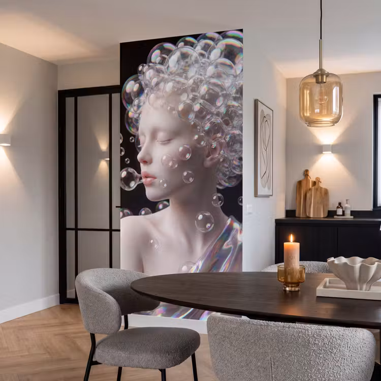 Vrouw - Bellen - Abstract - Kleurrijk Behang Vlies klein -sfeer3