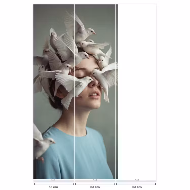 Vrouw - Vogels - Abstract - Modern - Wit Behang Vlies klein -USP_banen