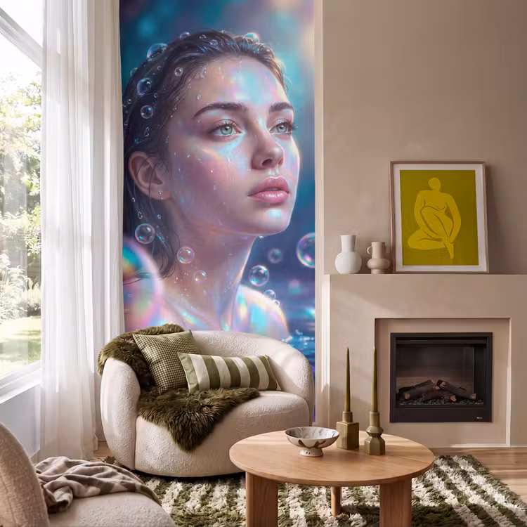 Vrouw - Water - Portret - Kleurrijk - Modern Behang Vlies klein -sfeer2
