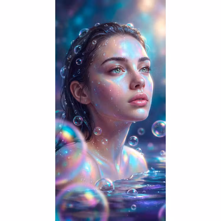 Vrouw - Water - Portret - Kleurrijk - Modern Behang Vlies klein -3d_website