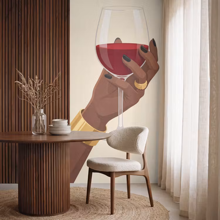 Vrouw - Wijn - Glas - Illustratie - Rood Behang Vlies klein -sfeer1