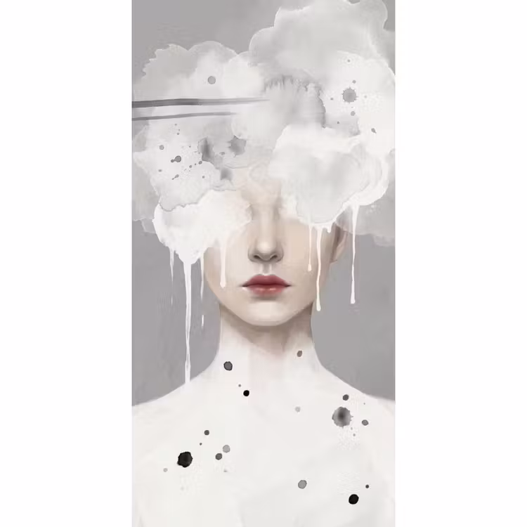 Vrouw - Wolk - Grijs Behang Vlies klein -3d_website