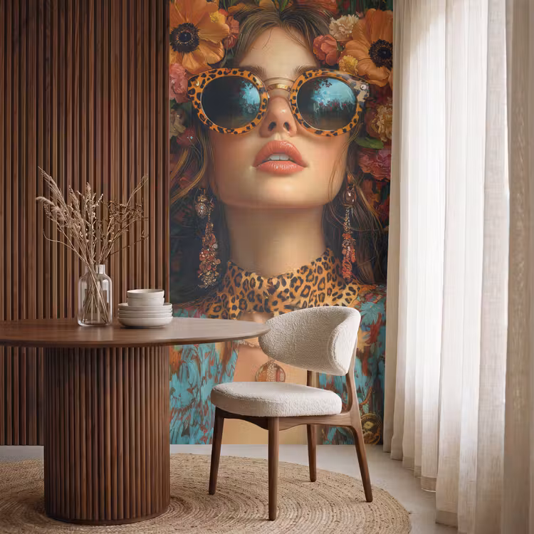 Vrouwen - Bloemen - Modern - Bril - Abstract Behang Vlies klein -sfeer1