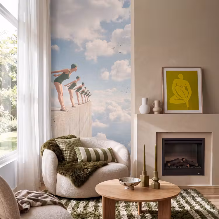 Tapete - Frauen – Tauchhaltung – Wolken - Vrouwen - Duikhouding - Wolken Behang Vlies klein