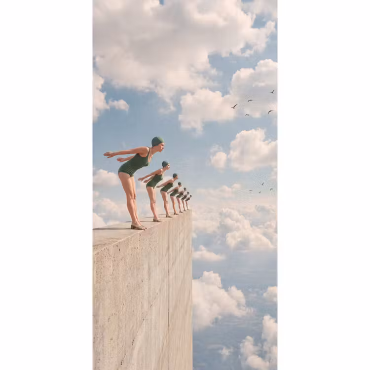 Tapete - Frauen – Tauchhaltung – Wolken - Vrouwen - Duikhouding - Wolken Behang Vlies klein