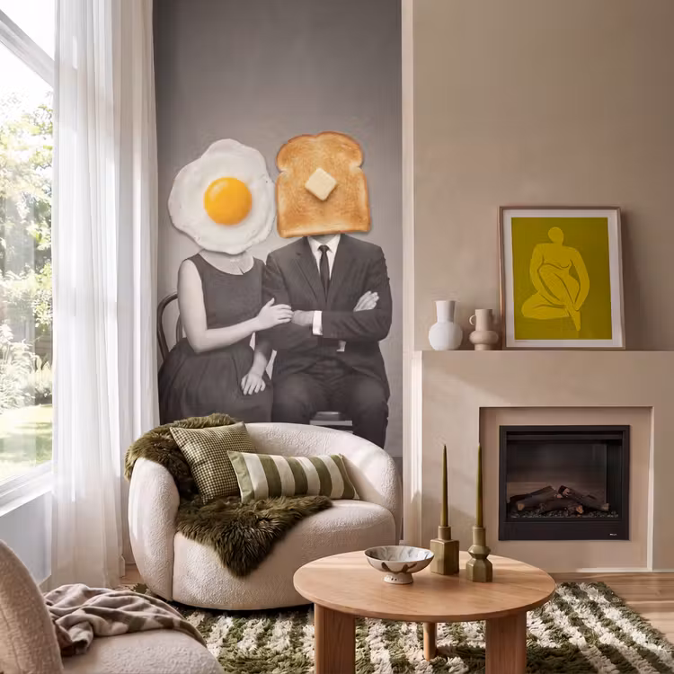 Ontbijt - Koppel - Ei - Brood Behang Vlies klein -sfeer2