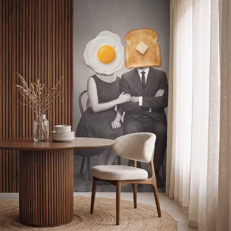 Ontbijt - Koppel - Ei - Brood Behang Vlies klein -sfeer1
