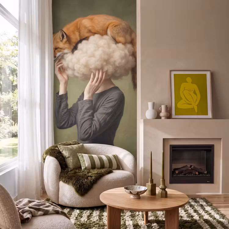 Vos - Surrealistisch - Groen Behang Vlies klein -sfeer2