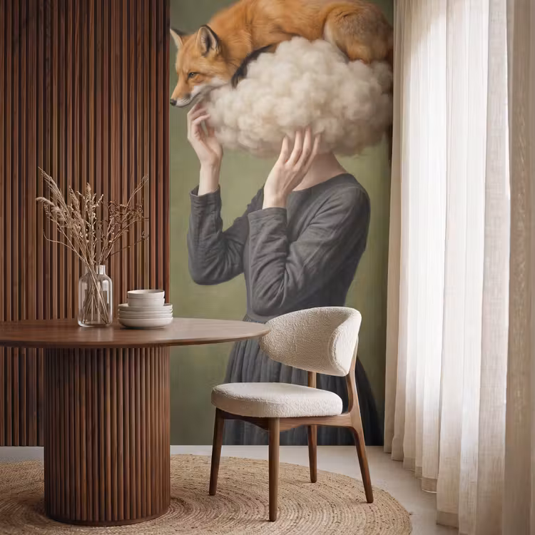 Vos - Surrealistisch - Groen Behang Vlies klein -sfeer1