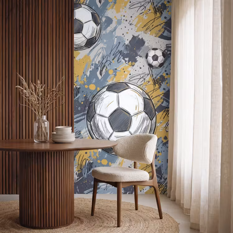 Voetbal - Abstract - Sport - Kleurrijk Behang Vlies klein -sfeer1