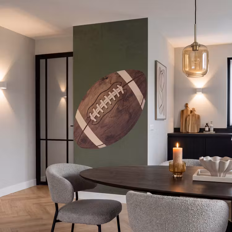 Football - Hout - Sport - Groen Behang Vlies klein -sfeer3