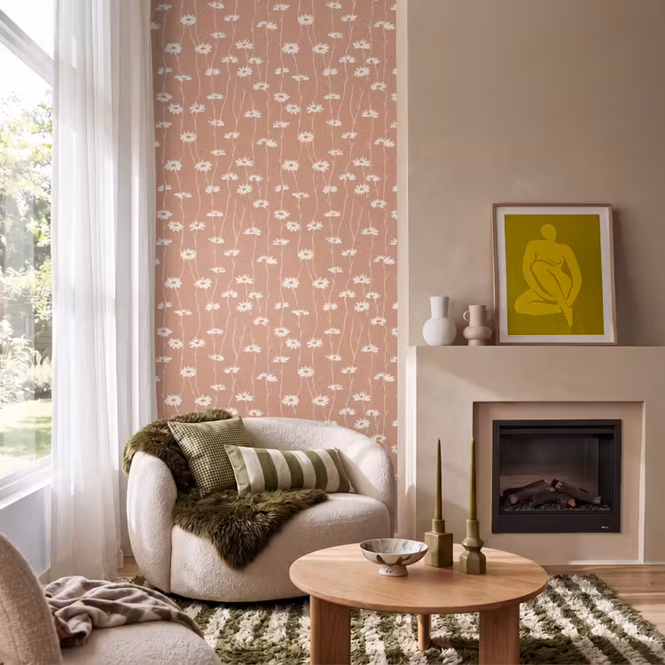 Madeliefjes - Subtiel - Terracotta Behang Vlies klein 1076 -sfeer2