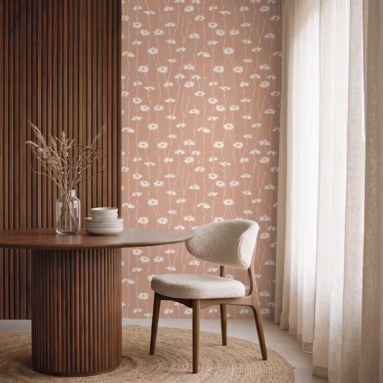 Madeliefjes - Subtiel - Terracotta Behang Vlies klein 1076 -sfeer1
