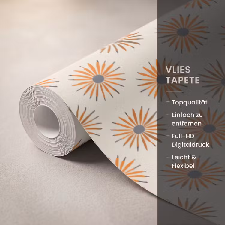 Madelief - Patroon - Oranje Behang Vlies klein 1076 -USP_closeupDE