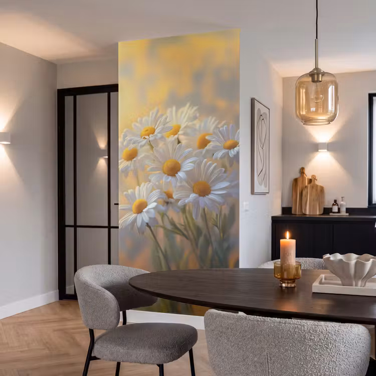 Madeliefjes - Wit - Zonlicht Behang Vlies klein -sfeer3