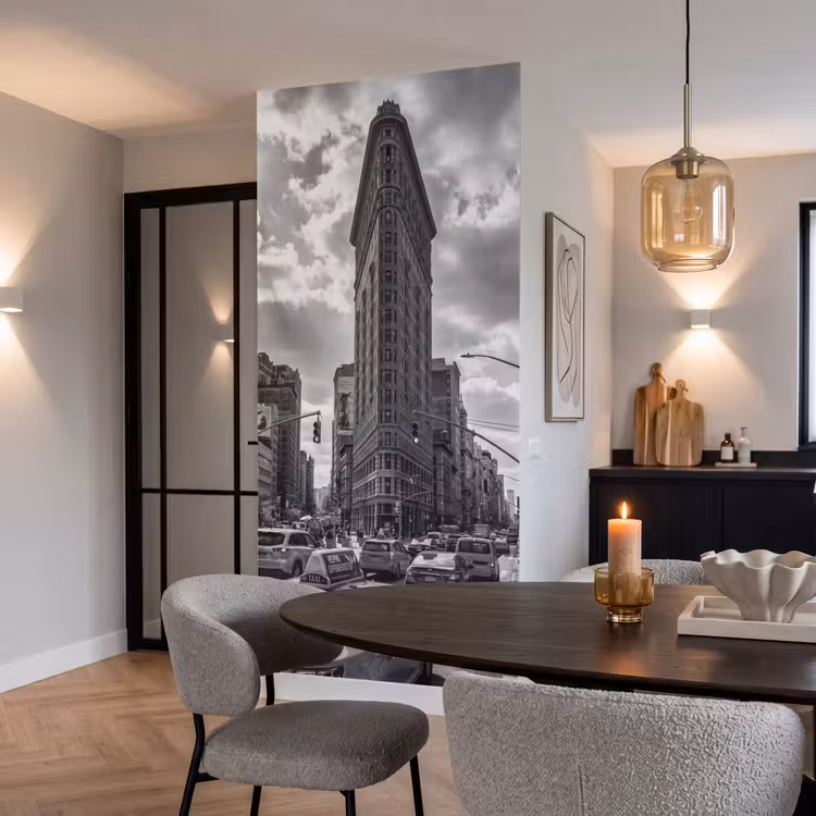 Gebouw - Hoogbouw - Stad - Architectuur - Zwart-wit Behang Vlies klein -sfeer3