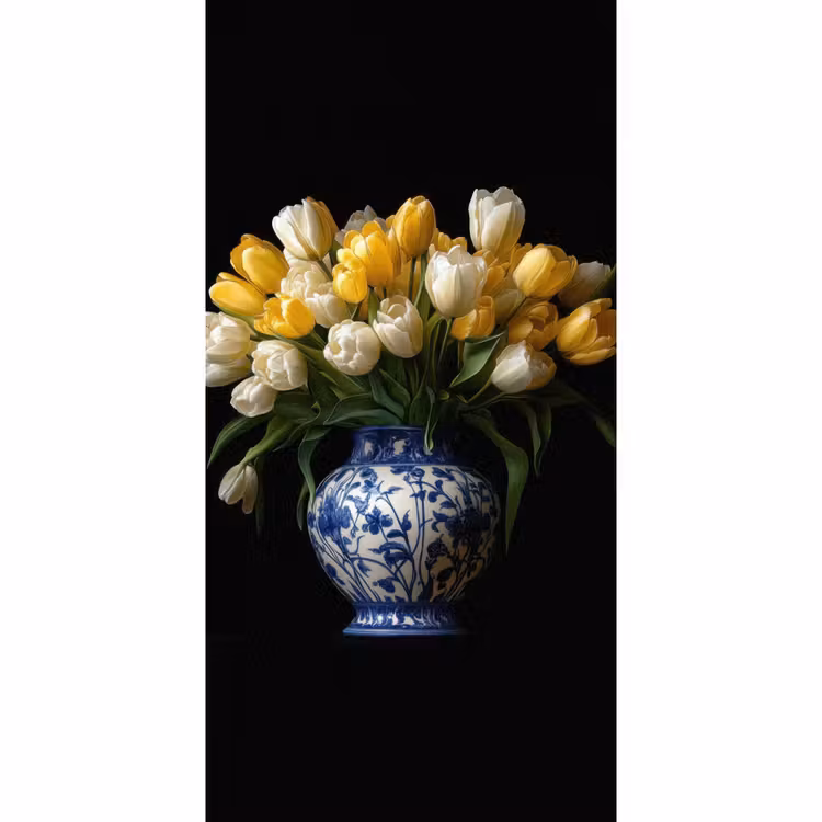 Geel - Tulpen - Vaas - Bloemen Behang Vlies klein -3d_website