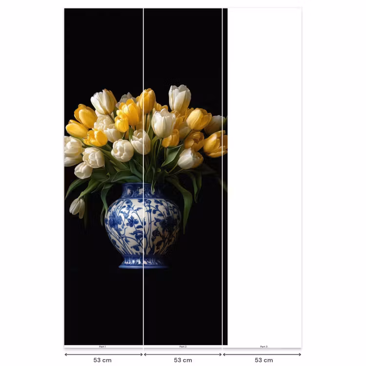 Geel - Tulpen - Vaas - Bloemen Behang Vlies klein -USP_banen