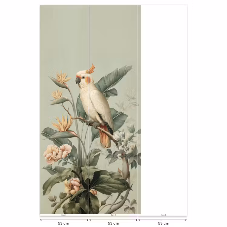 Gele kuifkaketoe - paradijsvogelbloemen - Groen Behang Vlies klein -USP_banen
