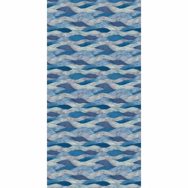 Getekend - Blauw - Wit - Golvend - Streepjes Behang Vlies klein 1076 -3d_website