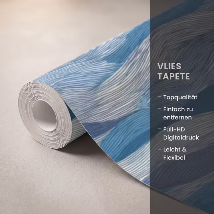 Getekend - Blauw - Wit - Golvend - Streepjes Behang Vlies klein 1076 -USP_closeupDE