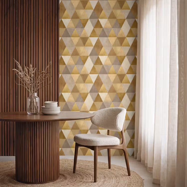 Geometrisch - Driehoek - Goud Behang Vlies klein 1076 -sfeer1
