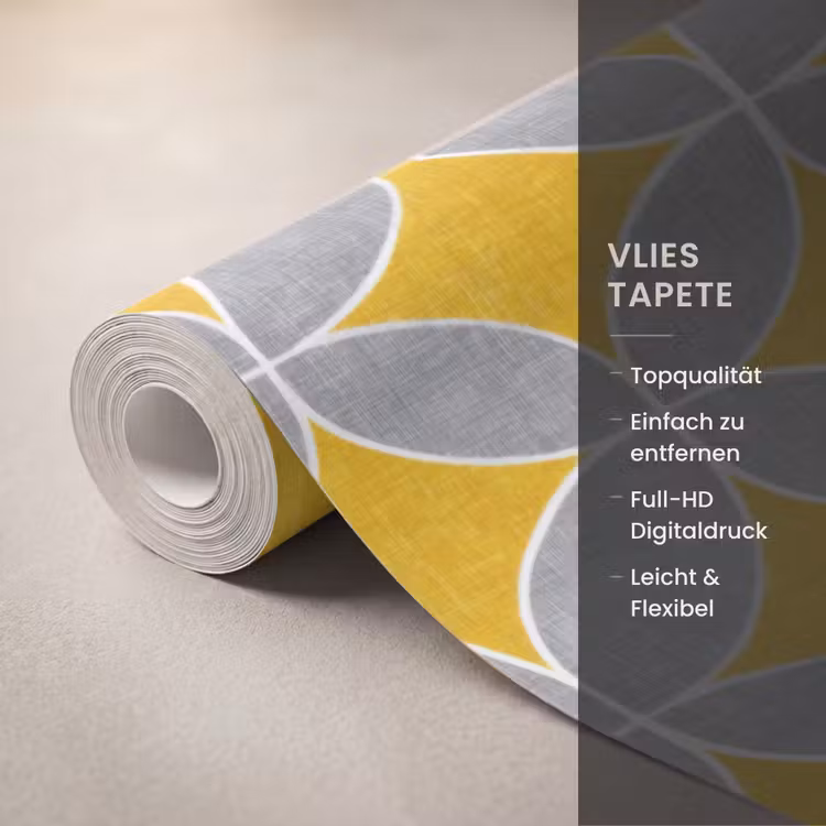Geometrisch - Cirkels - Textuur - Grijs - Geel Behang Vlies klein 1076 -USP_closeupDE