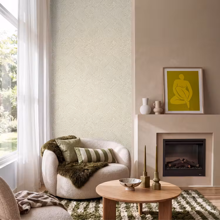 Geometrisch - Lijnen - Groen Behang Vlies klein 1076 -sfeer2