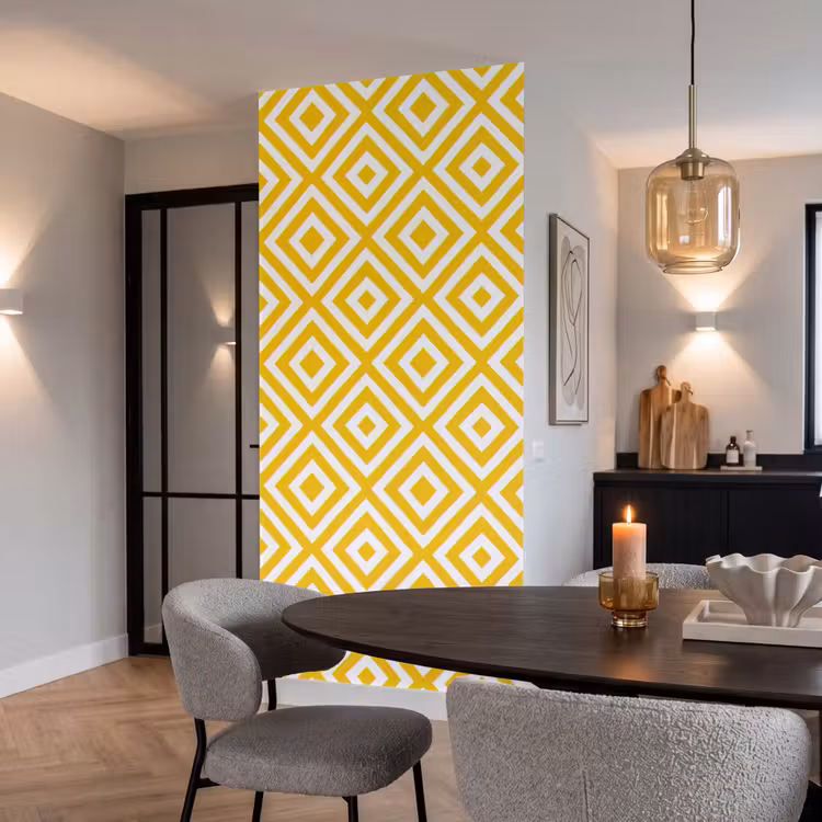 Geometrisch - Lijnen - Modern - Geel - Wit Behang Vlies klein 1076 -sfeer3