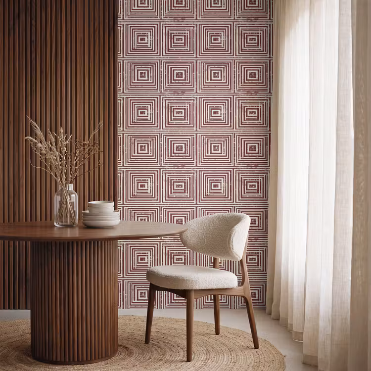 Geometrisch - Patroon - Rood Behang Vlies klein 1076 -sfeer1