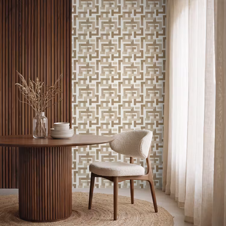 Geometrisch - Retro - Bruin Behang Vlies klein 1076 -sfeer1