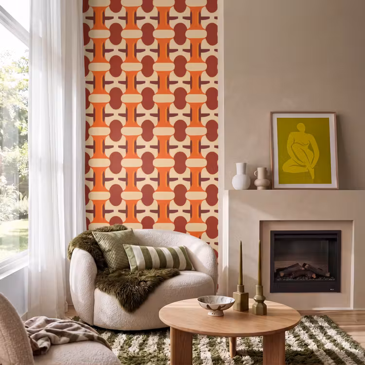 Geometrisch - Retro - Oranje Behang Vlies klein 1076 -sfeer2