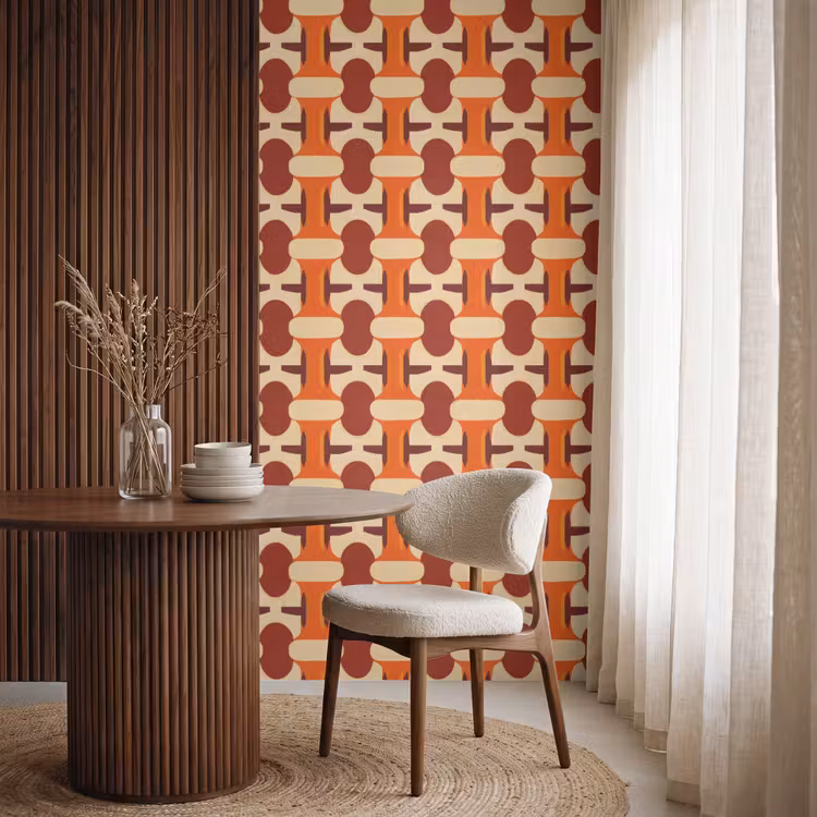 Geometrisch - Retro - Oranje Behang Vlies klein 1076 -sfeer1