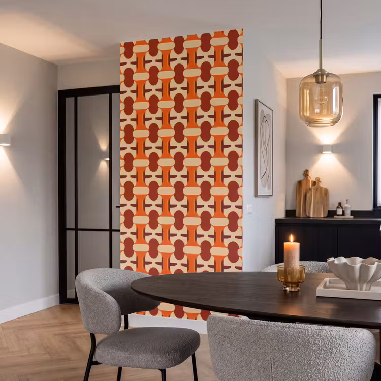 Geometrisch - Retro - Oranje Behang Vlies klein 1076 -sfeer3