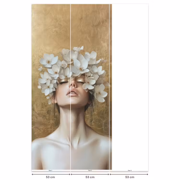 Gezicht - Bloemen - Goud - Abstract Behang Vlies klein -USP_banen