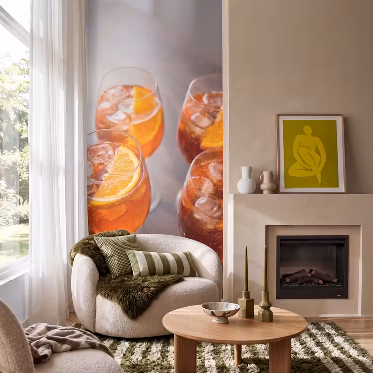 Tapete - Getränk – Orange – Eis – Sommer – Orange - Drank - Sinaasappel - IJs - Zomer - Oranje Behang Vlies klein