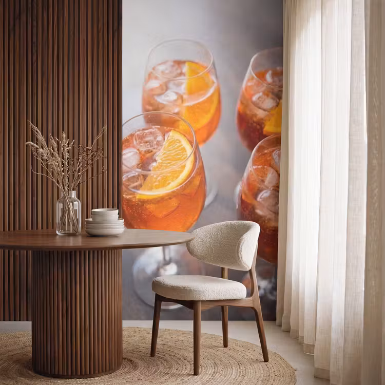 Tapete - Getränk – Orange – Eis – Sommer – Orange - Drank - Sinaasappel - IJs - Zomer - Oranje Behang Vlies klein