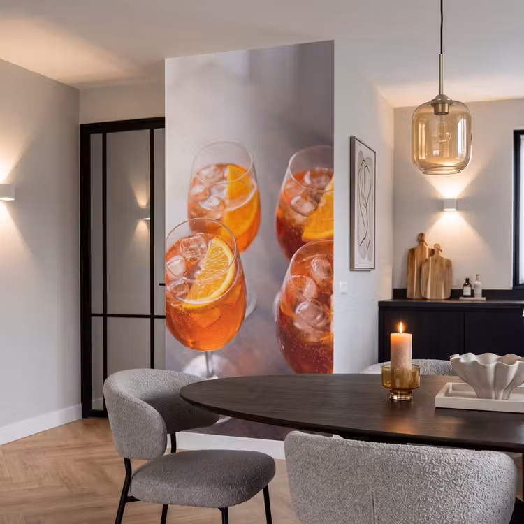 Tapete - Getränk – Orange – Eis – Sommer – Orange - Drank - Sinaasappel - IJs - Zomer - Oranje Behang Vlies klein