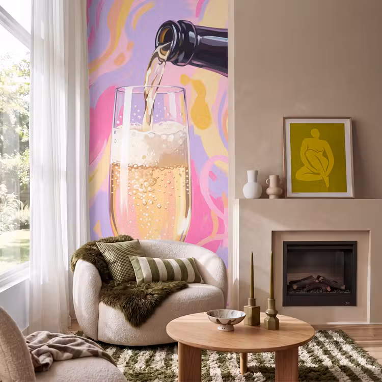 Tapete - Getränke – Einschenken – Party – Abstrakt – Rosa - Drank - Inschenken - Feest - Abstract - Roze Behang Vlies klein
