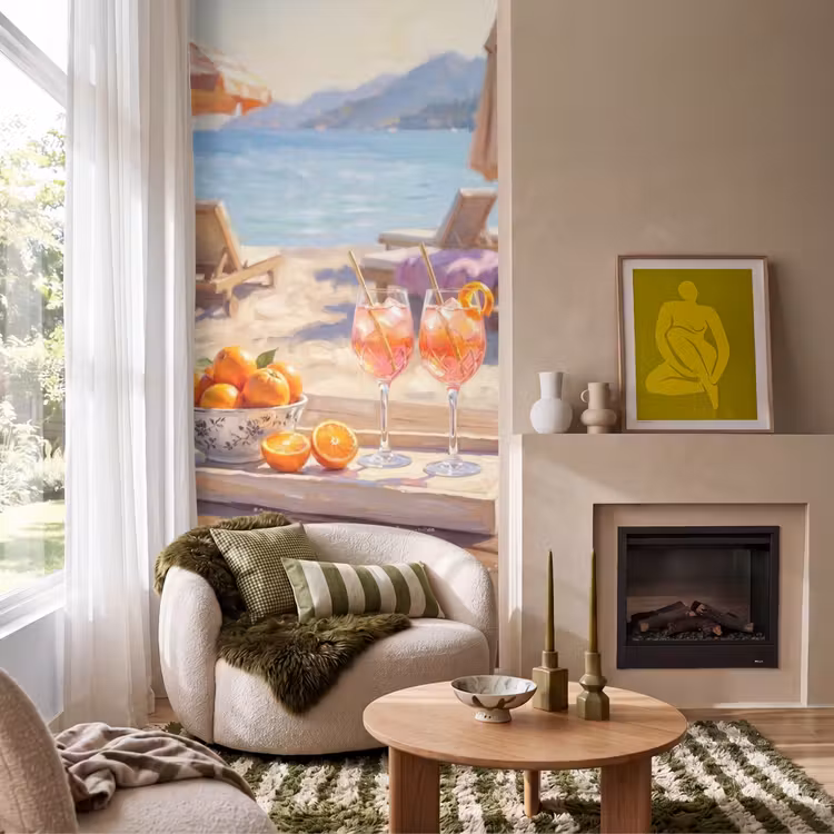Tapete - Getränke – Gläser – Strand – Sommer – Orange - Drank - Glazen - Strand - Zomer - Oranje Behang Vlies klein