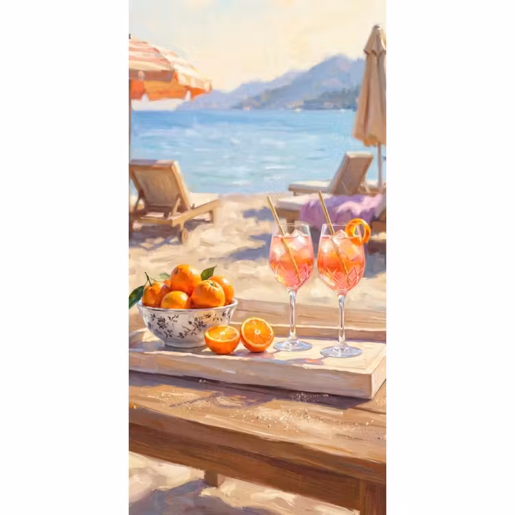 Tapete - Getränke – Gläser – Strand – Sommer – Orange - Drank - Glazen - Strand - Zomer - Oranje Behang Vlies klein