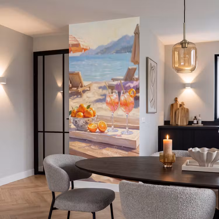 Tapete - Getränke – Gläser – Strand – Sommer – Orange - Drank - Glazen - Strand - Zomer - Oranje Behang Vlies klein