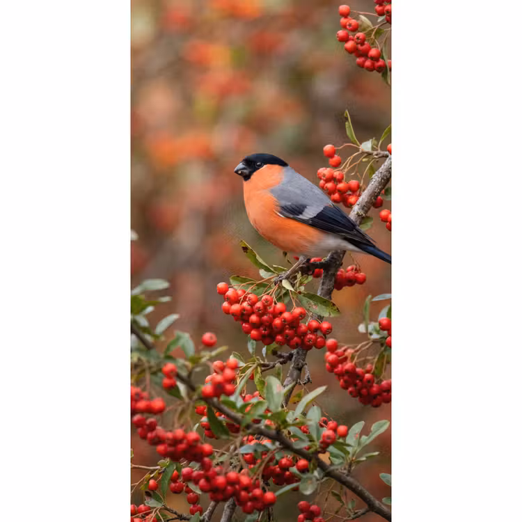 Goudvink - Bessen - Herfst - Natuur - Kleurrijk Behang Vlies klein -3d_website