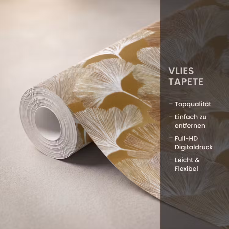 Ginkgo - Bladeren - Goud Behang Vlies klein 1076 -USP_closeupDE