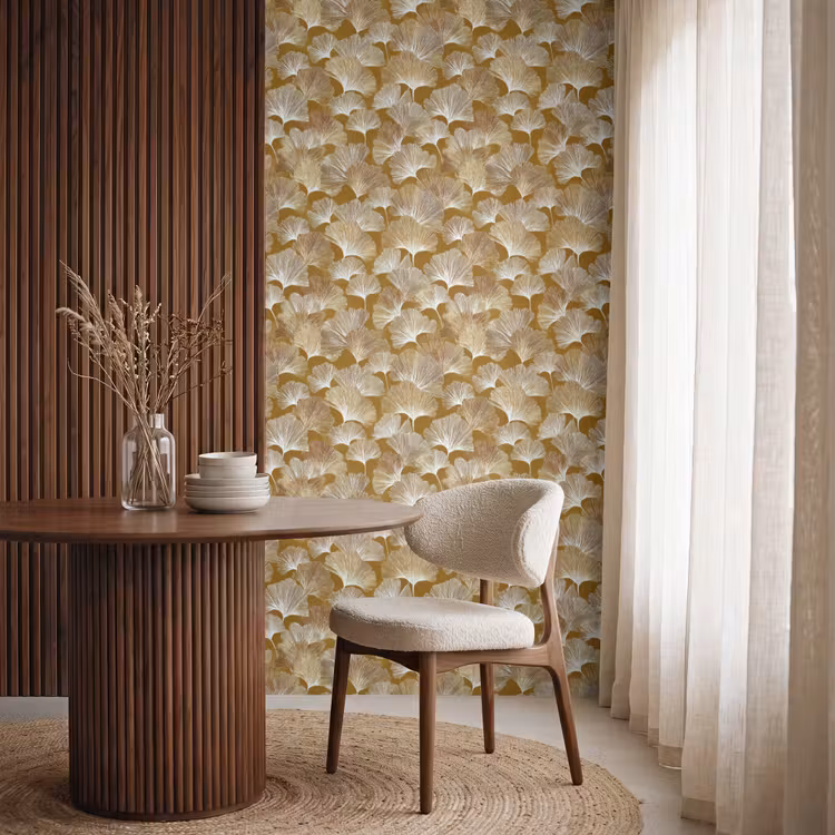 Ginkgo - Bladeren - Goud Behang Vlies klein 1076 -sfeer1