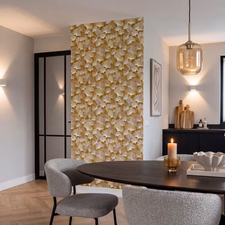 Ginkgo - Bladeren - Goud Behang Vlies klein 1076 -sfeer3